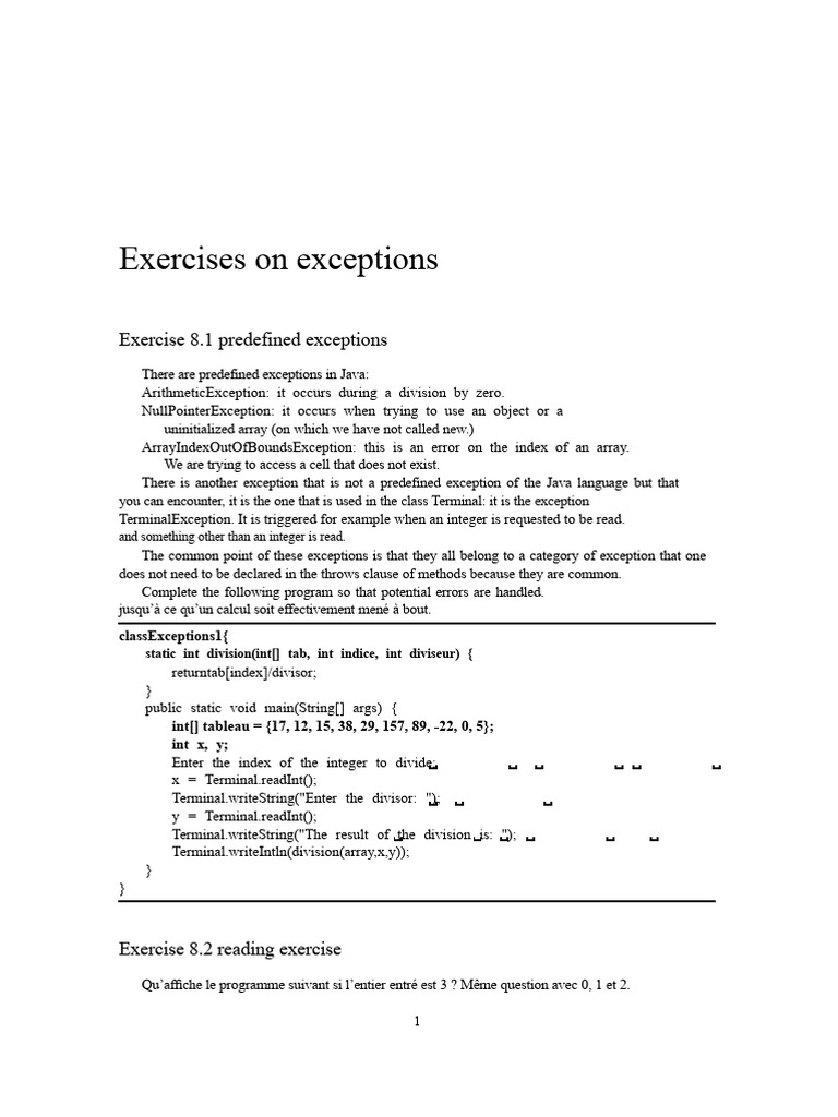 Java Exception Handling Exercises | PDF | Menu (Computing) | Integer ...