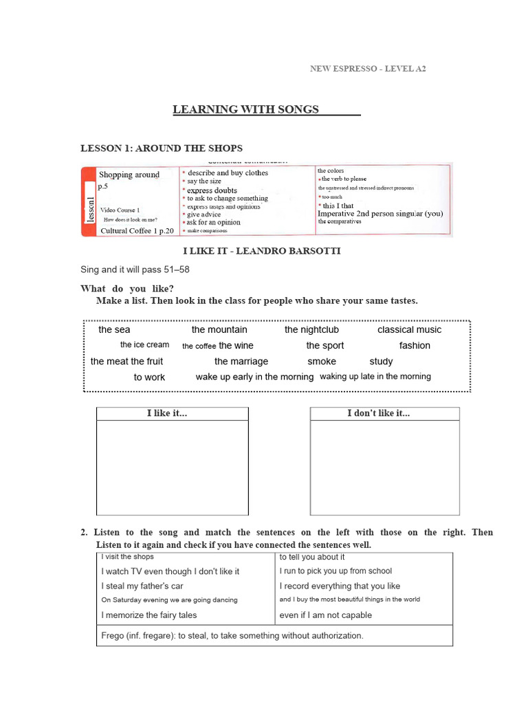 NE2 Lessons With Songs | PDF