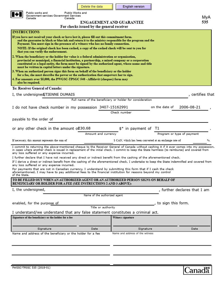 Check Replacement Commitment Form | PDF | Cheque