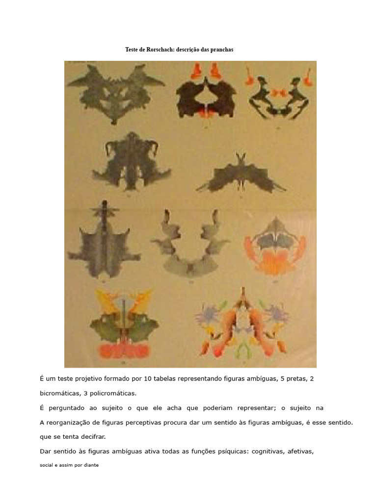 Pranchas do Teste de Rorschach Explicadas | PDF | Tempo | Cor