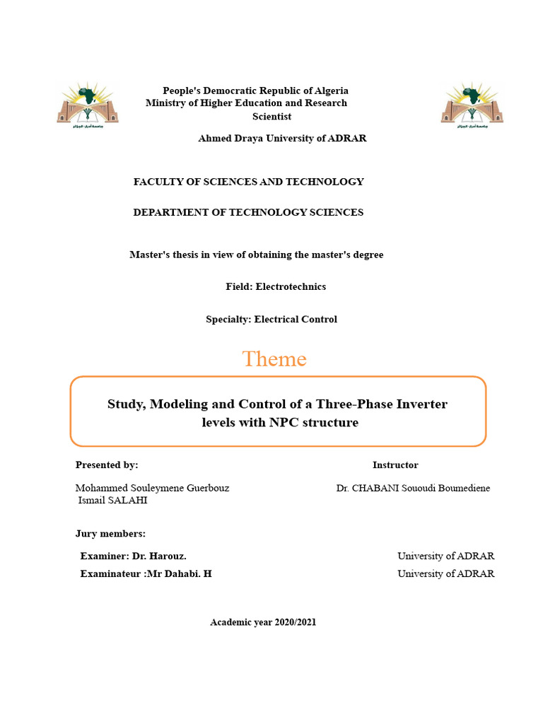 STUDY, Modeling and Control of A Three-Level Inverter With NPC ...