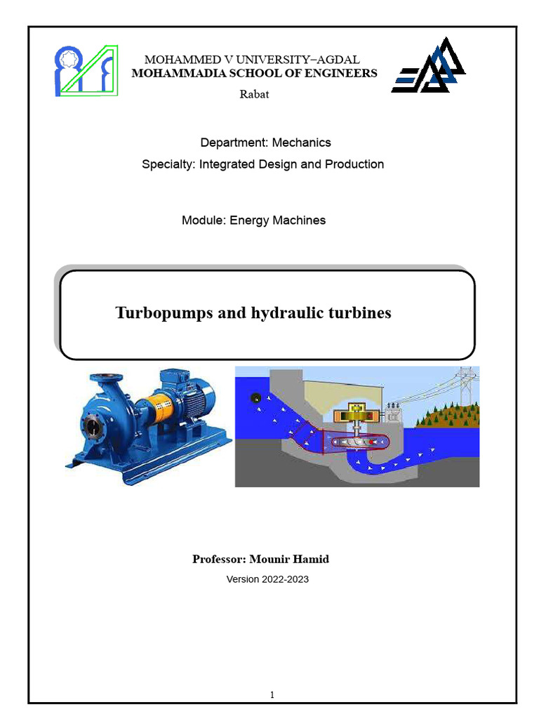 Turbo Pumps and Hydraulic Turbines Course and TD-PR MOUNIR | PDF ...