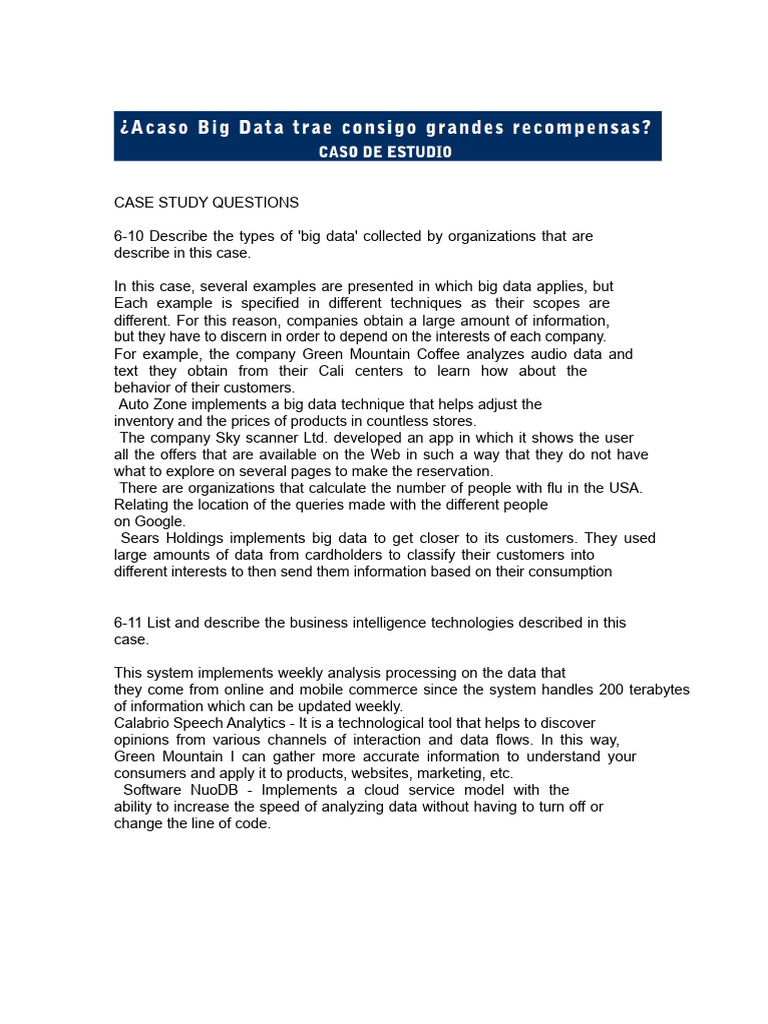 Case Study Questions. Solution | PDF | Big Data | Data