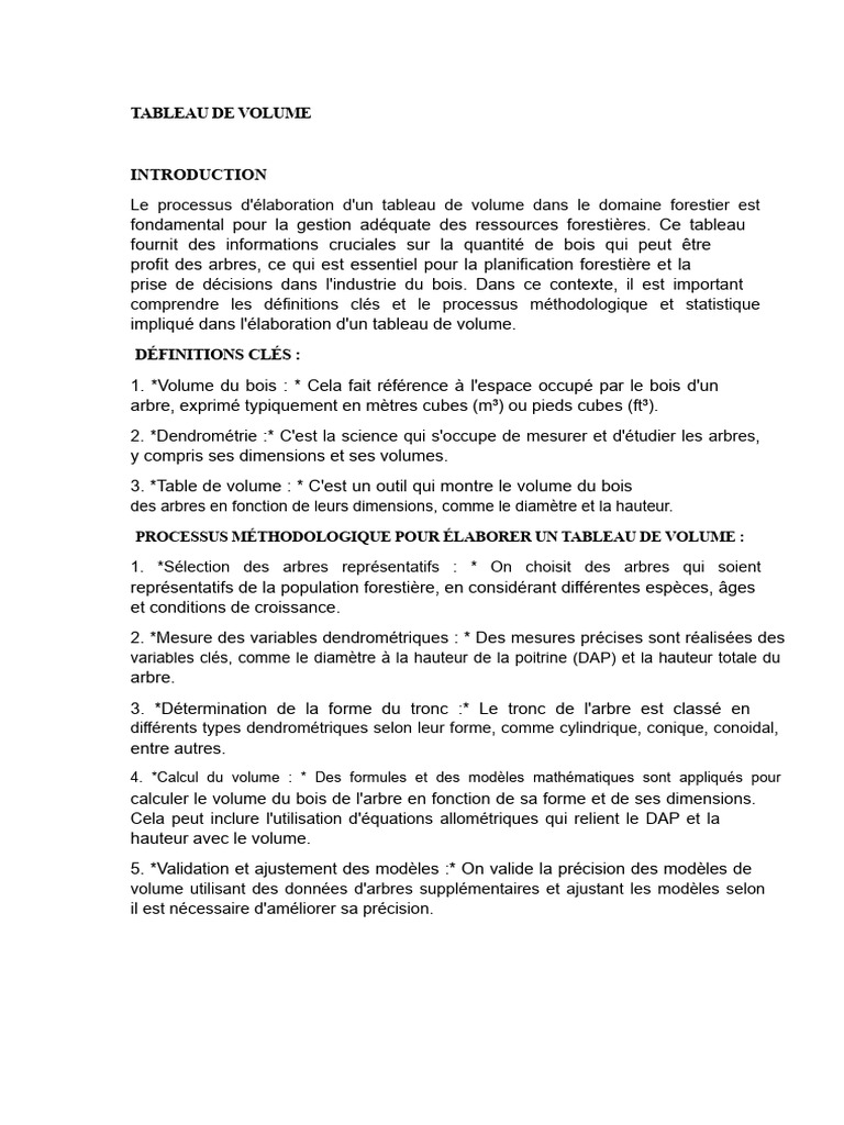 Élaboration d'un tableau de volume forestier | PDF | Le volume ...
