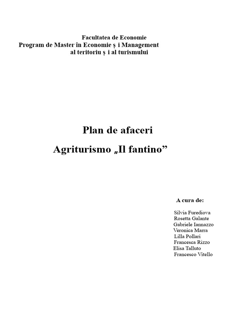 Plan de Afaceri Agriturism | PDF
