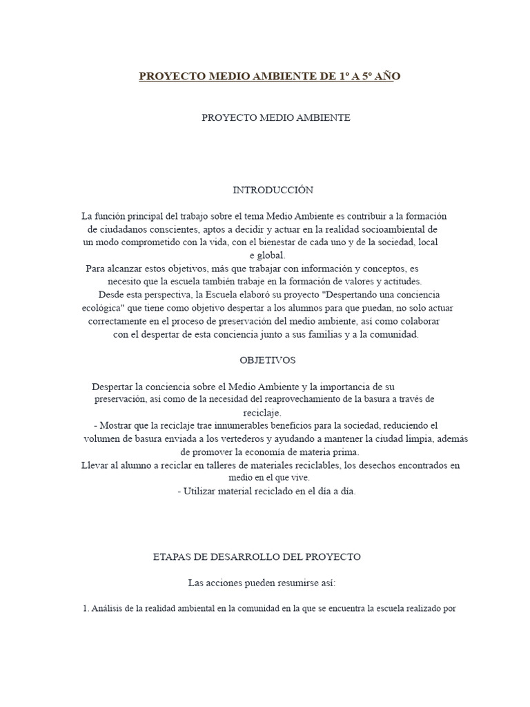 Proyecto Educativo sobre Medio Ambiente | PDF | Residuos