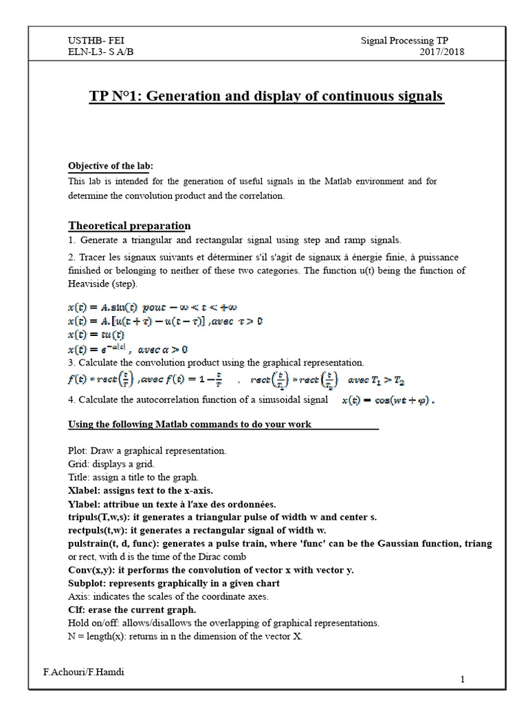 Signal Processing Lab: Matlab Signals | PDF | Cartesian Coordinate ...