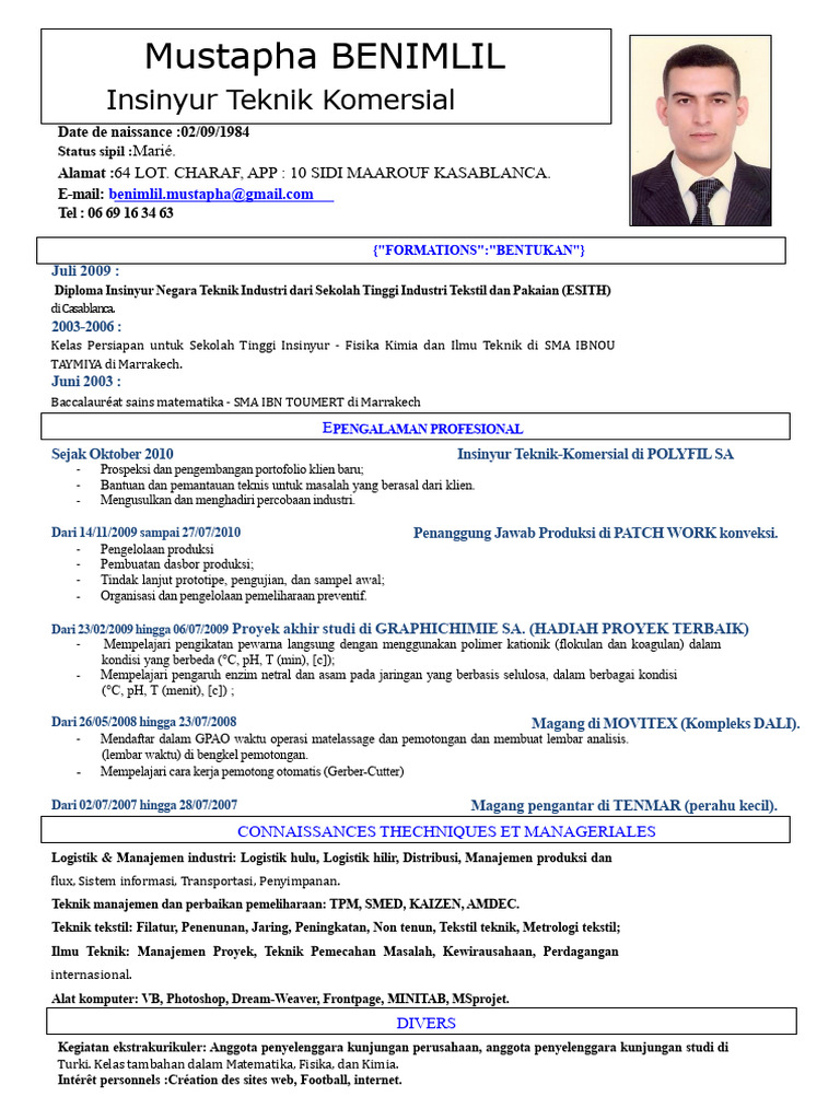 Profil Insinyur Teknik Komersial Mustapha | PDF