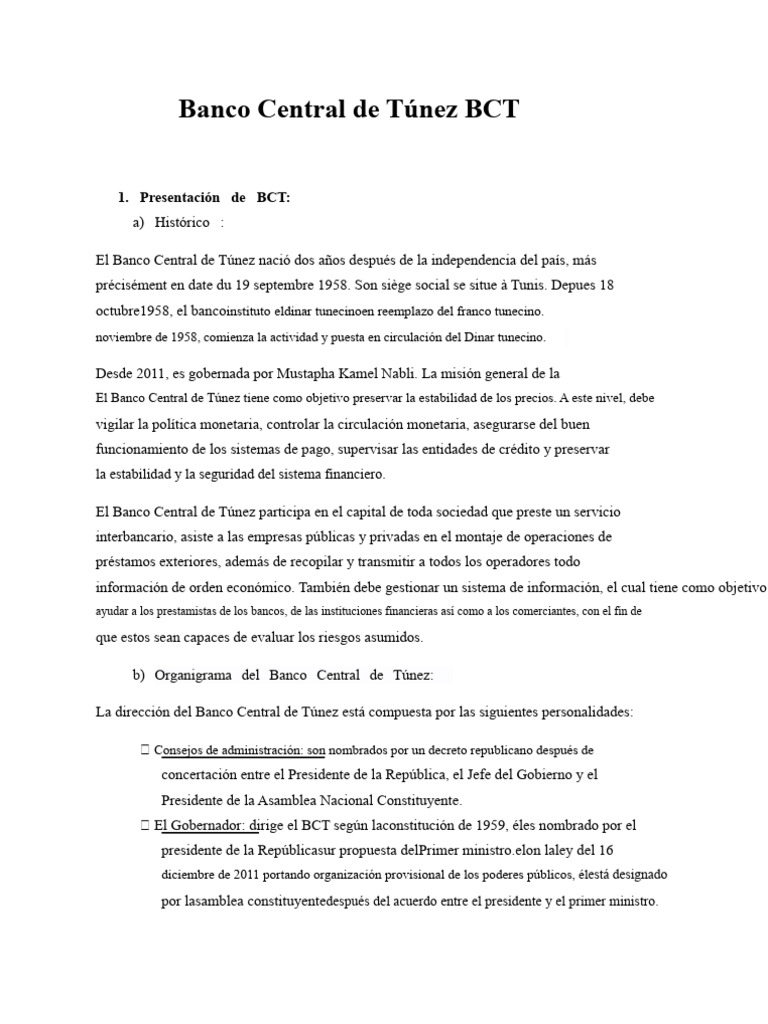 Banco Central de Túnez BCT | PDF | Bancos | Moneda