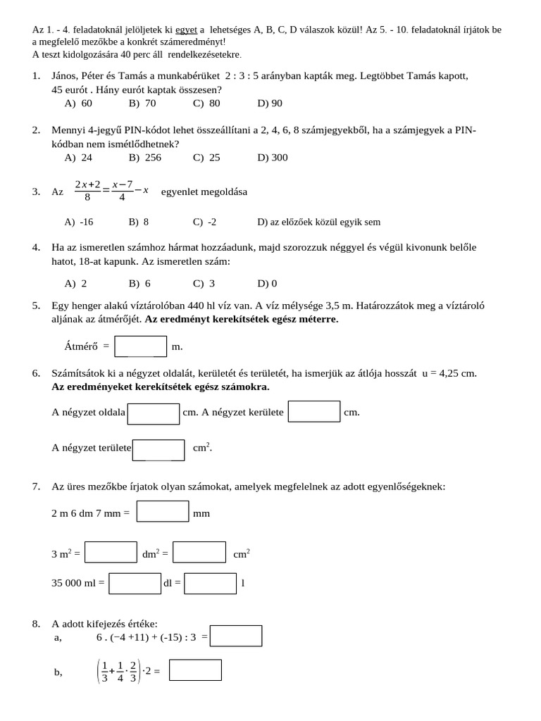 Minta FV MATEMATIKA | PDF