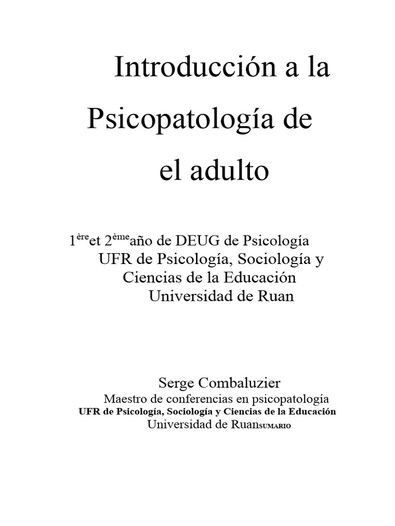 Introducción a la Psicopatología Adulto | PDF | Sicología | Trastorno ...