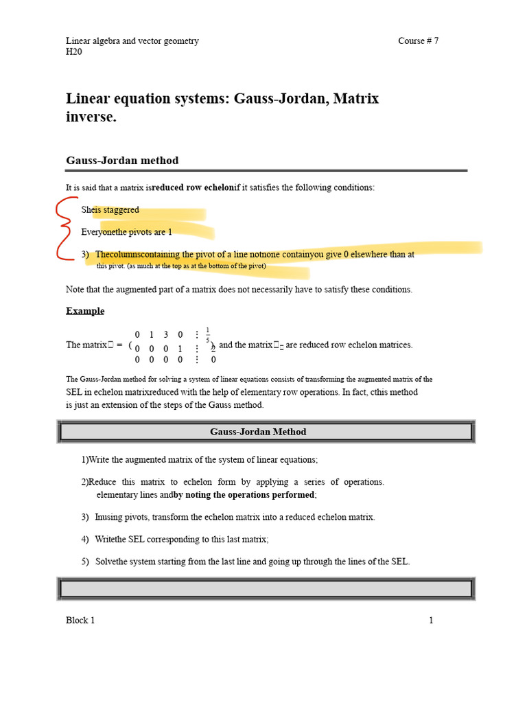 C7 Gauss Jordan | PDF | Matrix (Mathematics) | System Of Linear Equations