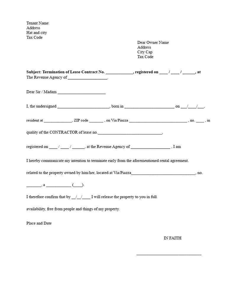 Lease Termination Notice Template | PDF