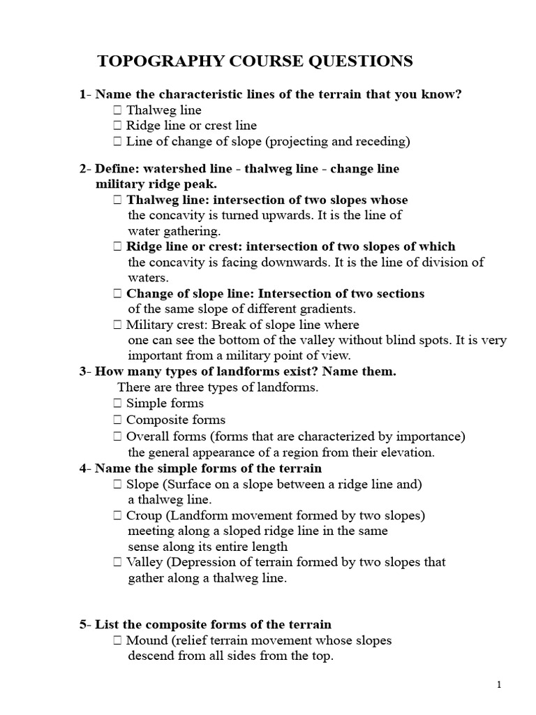 Topography Course Key Concepts and Questions | PDF | Compass | Map