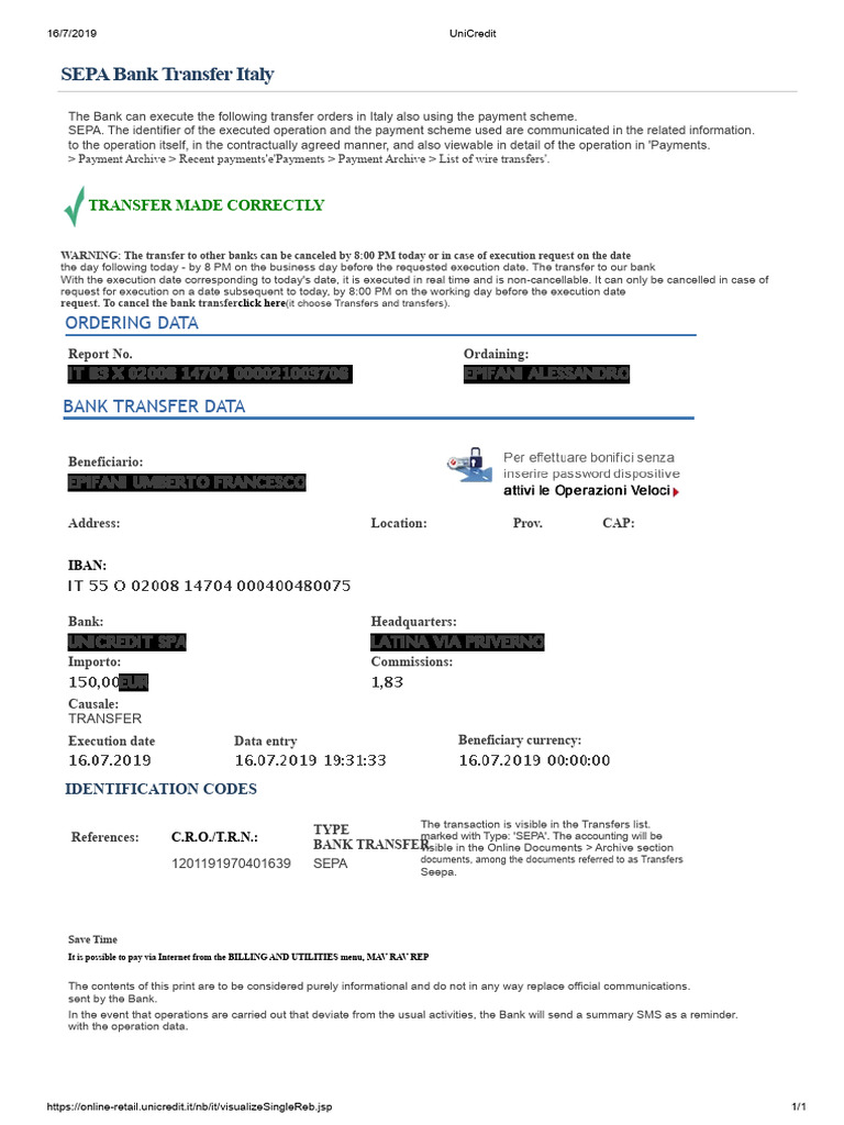 SEPA Bank Transfer Guide Italy | PDF | Wire Transfer | Financial Services