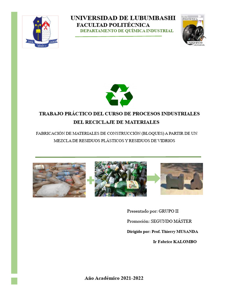 Reciclaje de Plásticos y Vidrios en Bloques | PDF | Reciclaje | El plastico