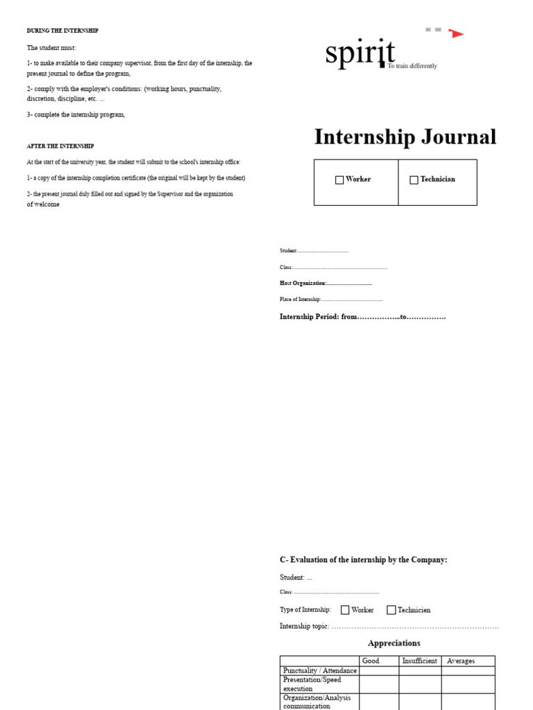 Internship Journal Guidelines and Evaluation | PDF