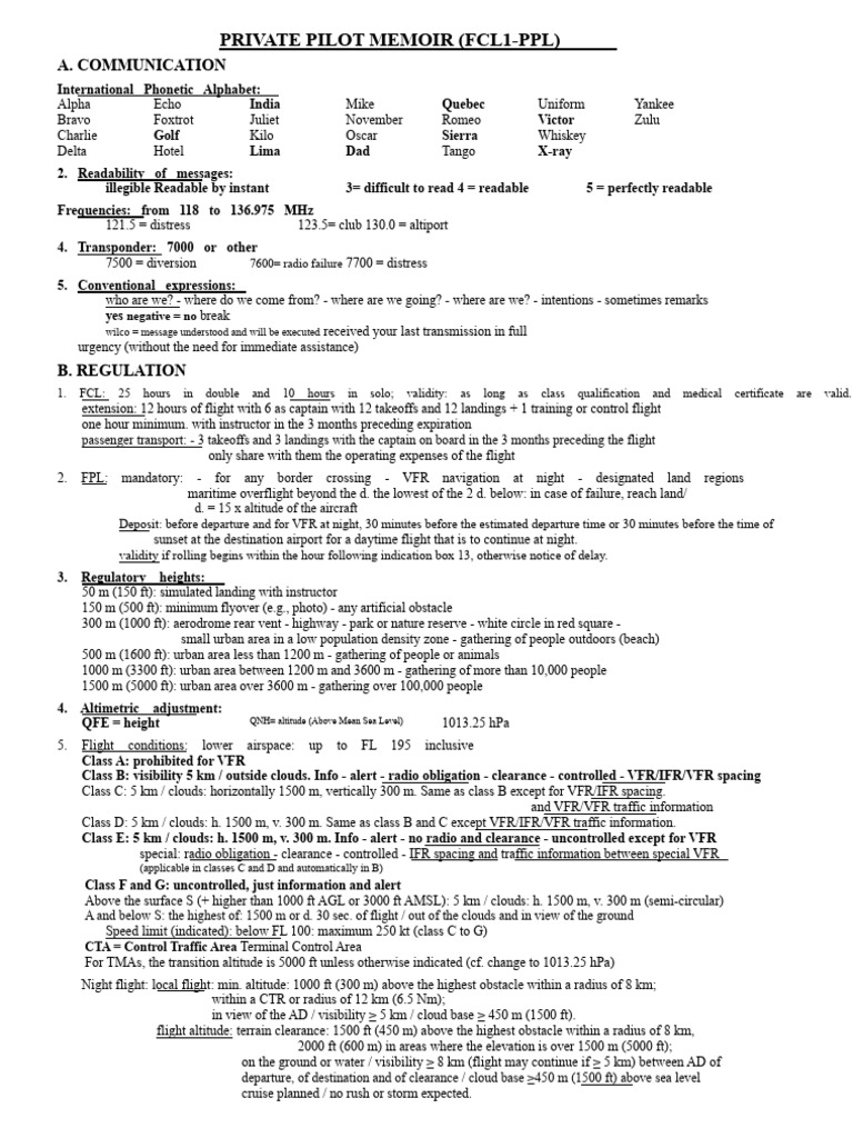 Private Pilot Memo | PDF | Visual Flight Rules | Instrument Flight Rules