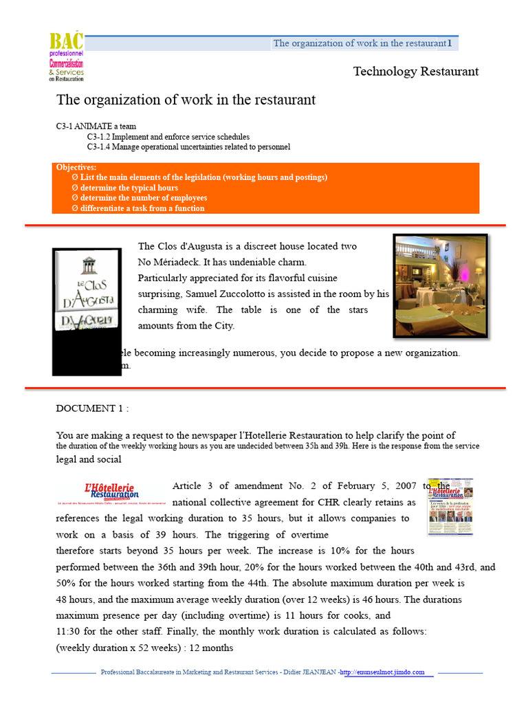 The organization of work in the restaurant - DJJ PROF.pdf | PDF ...