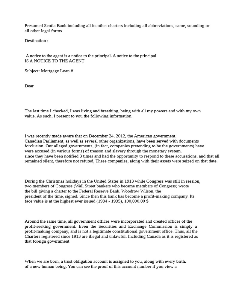 Scotia Bank Legal Notice and UCC Claims | PDF | Loans | Banks