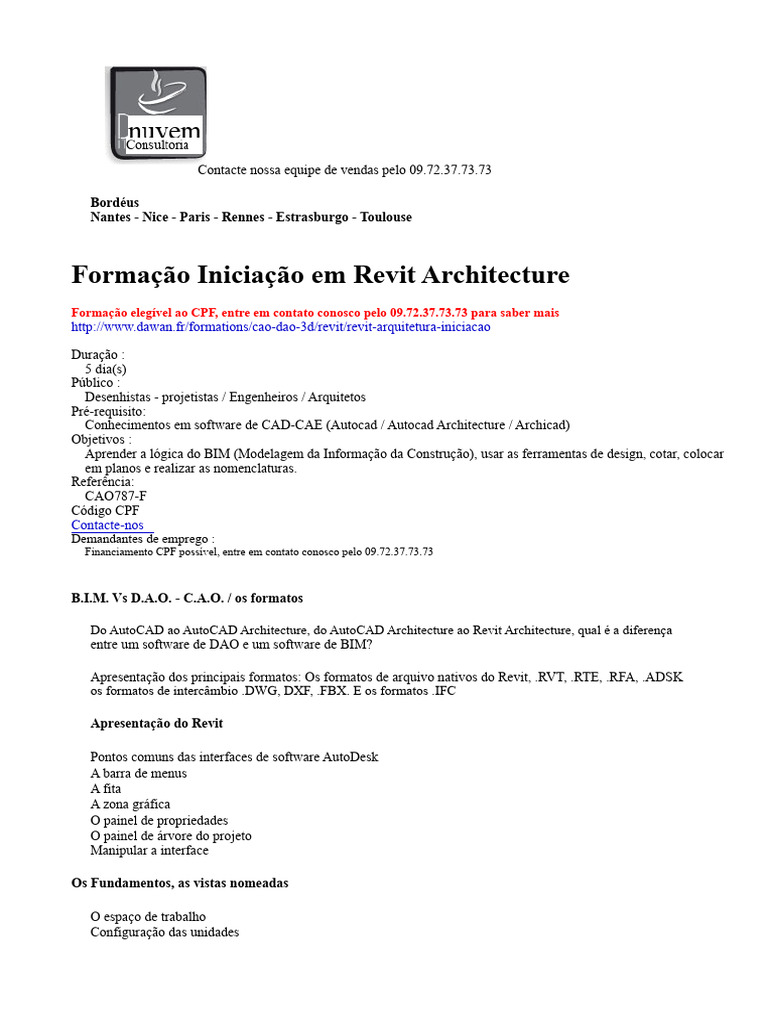 Formação Iniciação em Revit Architecture | PDF | Autodesk Revit | Auto Cad