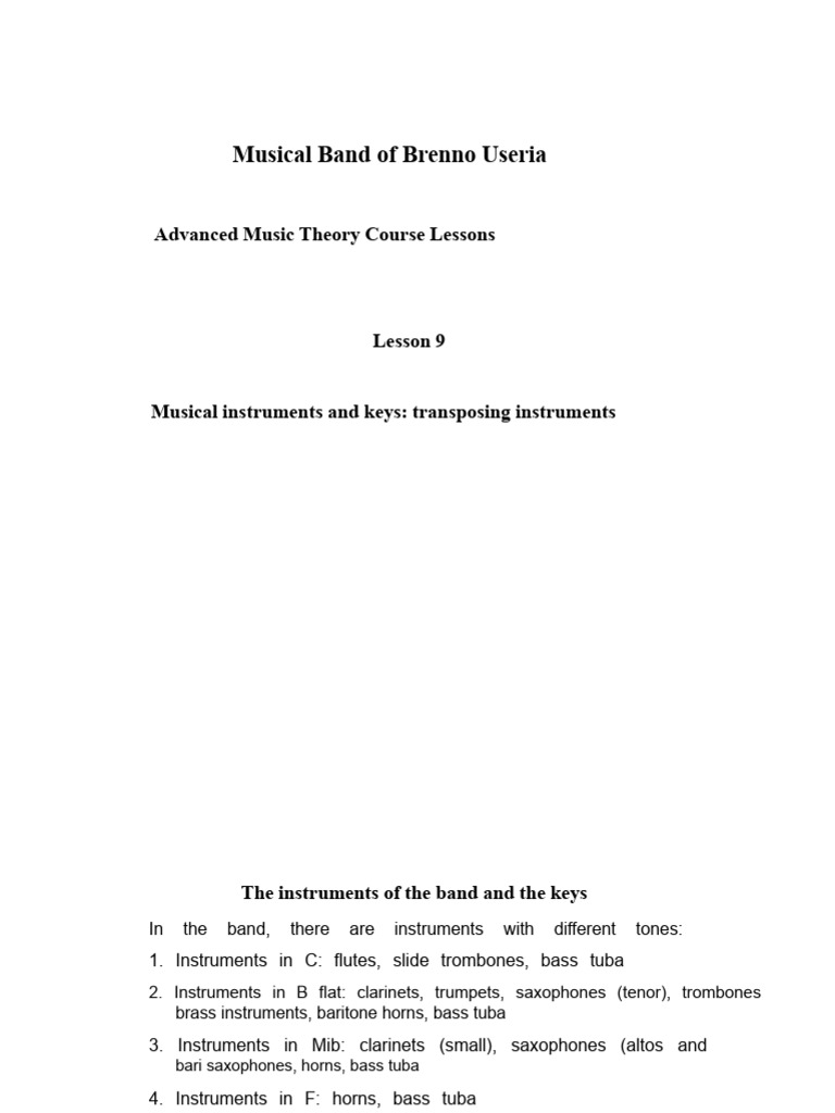 Transposing instruments | PDF | Pitch (Music) | Musical Instruments