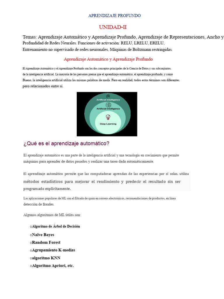 Unidad-II de Aprendizaje Profundo | PDF | Aprendizaje automático ...