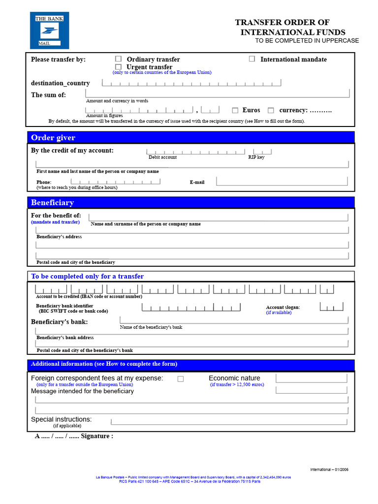 International Funds Transfer Form Guide | PDF | Service Industries | Money