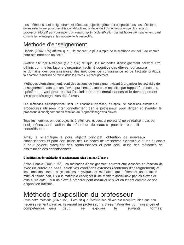 Classification et importance des méthodes d'enseignement | PDF ...