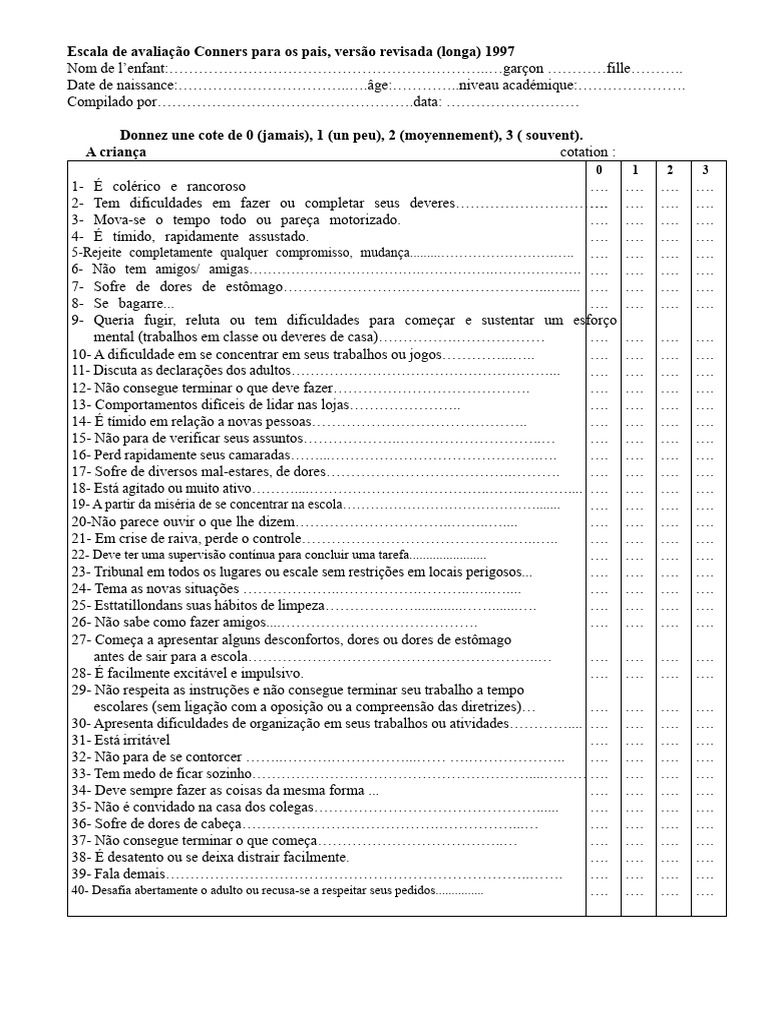 Escala Conners: Avaliação Comportamental Infantil | PDF