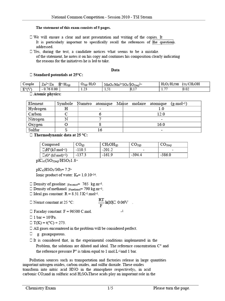 Cnc Chemistry Tsi 2010 | PDF | Electrochemistry | Acid