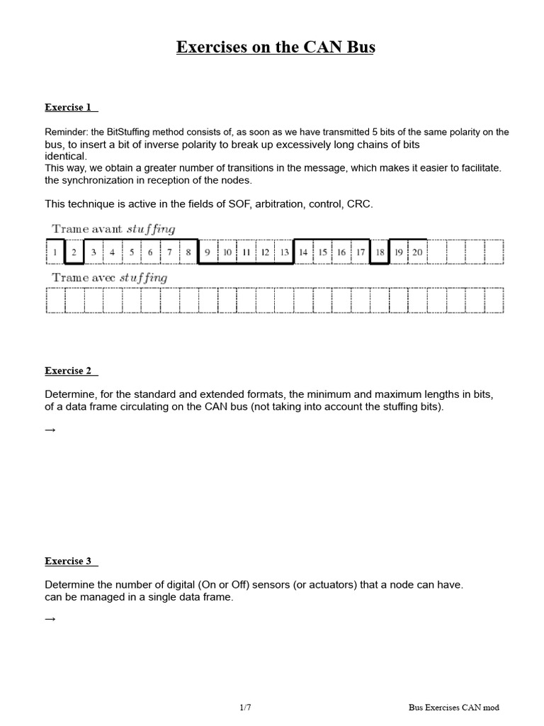 CAN Bus Exercises and Calculations | PDF | Physical Layer Protocols ...