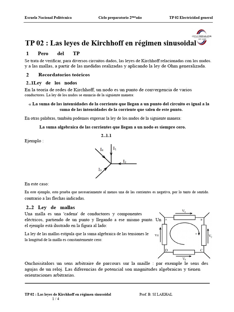 Leyes de Kirchhoff en Circuitos Sinusoidales | PDF | Red eléctrica ...