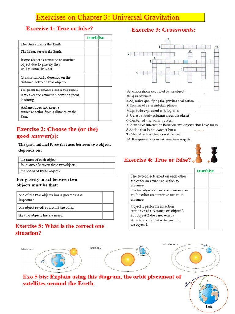 Universal Gravitation Exercises Guide | PDF | Gravity | Orbit