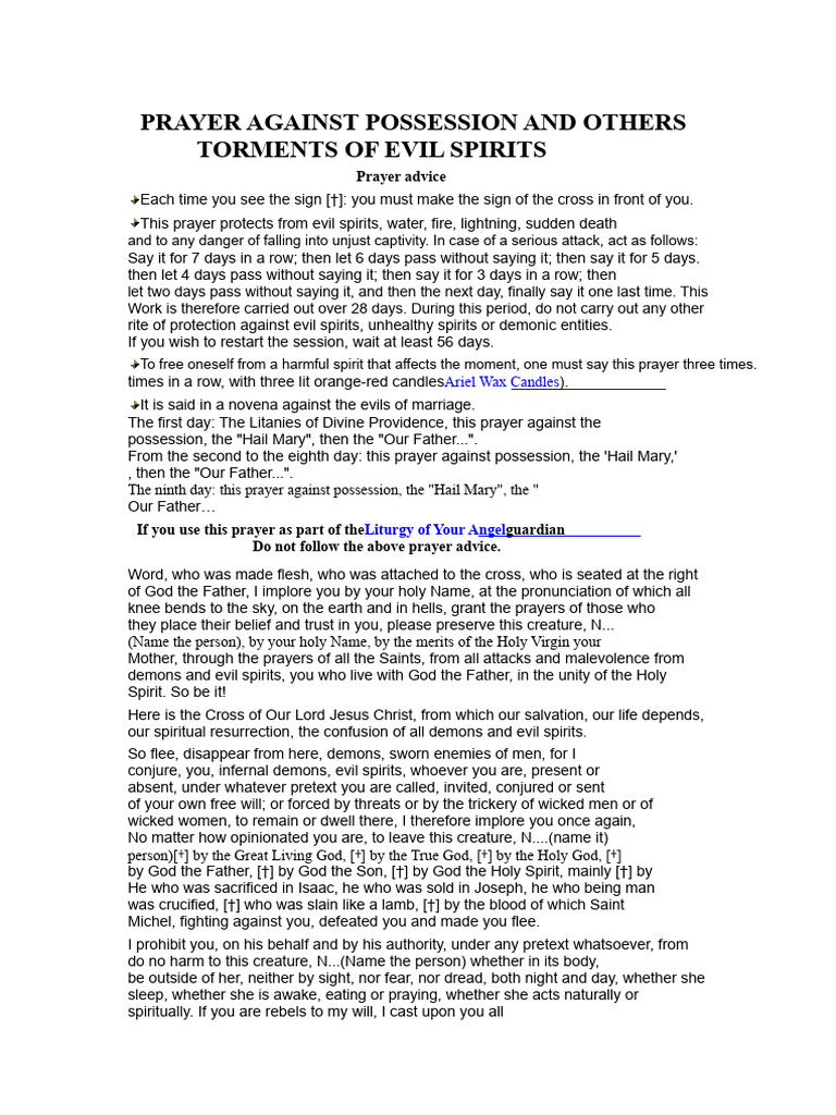 Prayer for Protection Against Evil Spirits | PDF | Demons | Jesus