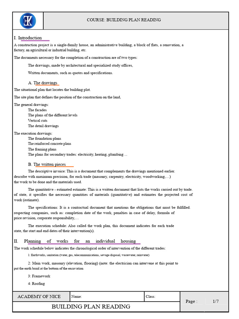 Course_Building Plan Reading_Student | PDF | Wall | Door