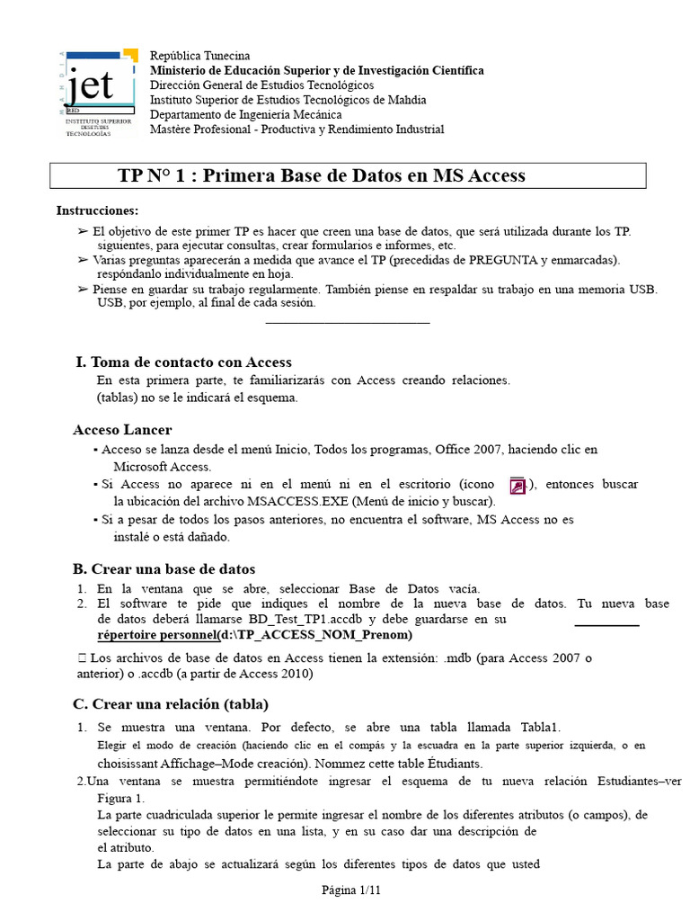 TP1 - Creación BD Acceso PDF | PDF | Bases de datos | acceso Microsoft