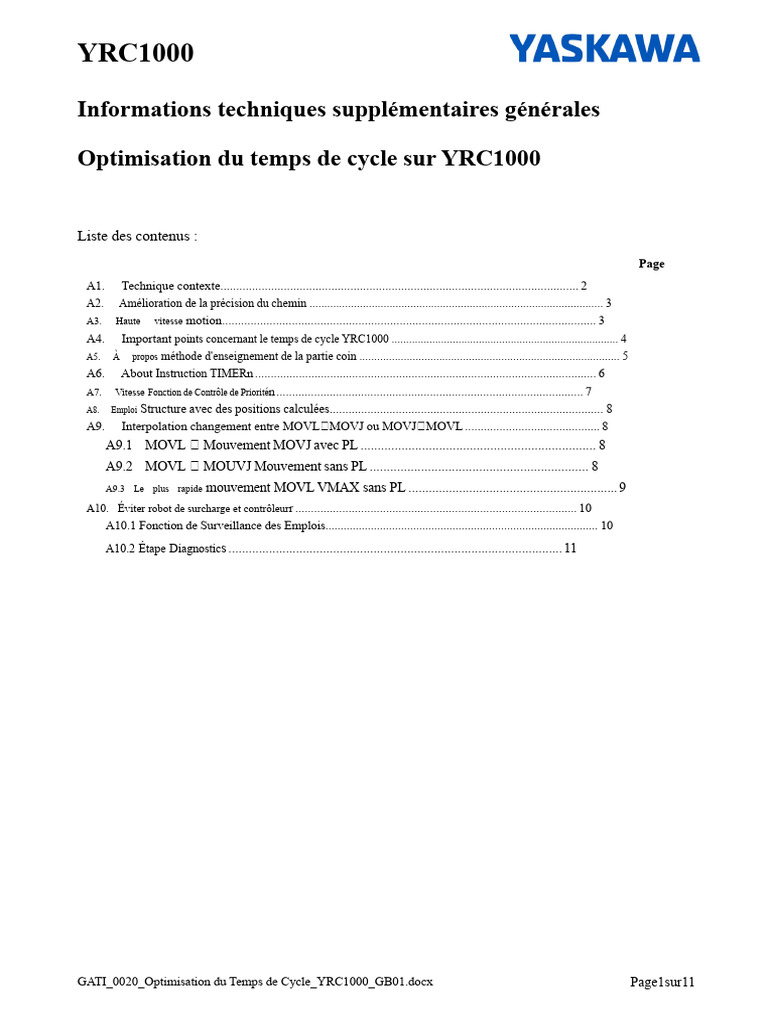 Optimisation du Temps de Cycle YRC1000 | PDF | Accélération | Vitesse