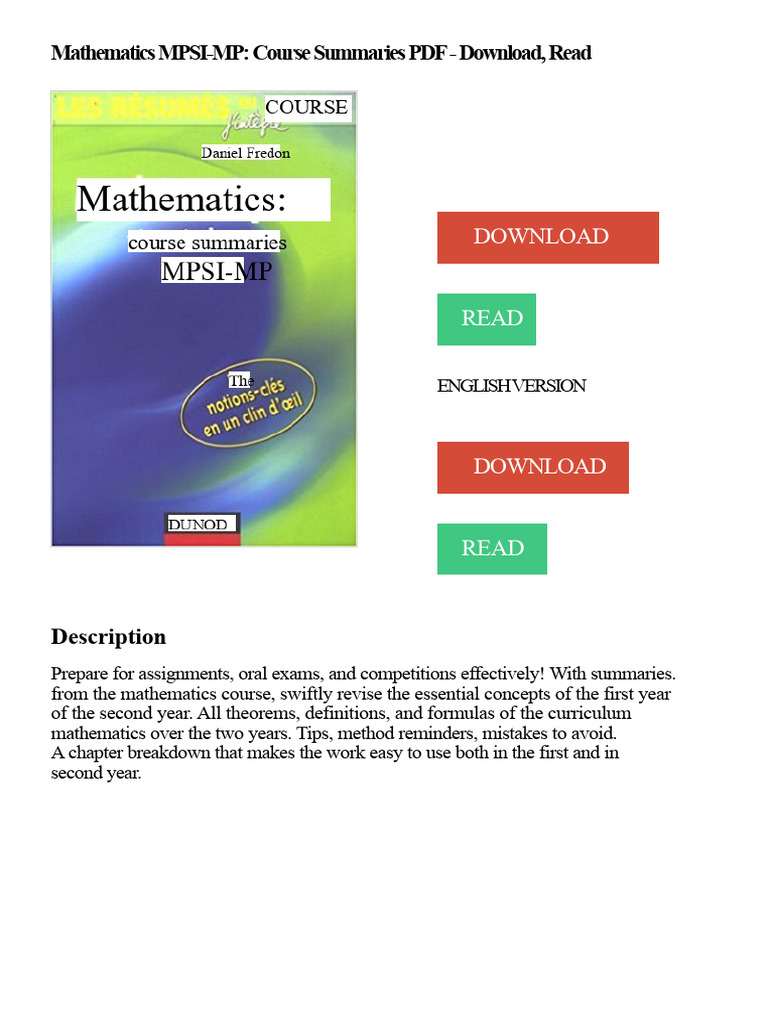 MPSI-MP Mathematics Course Summaries PDF | PDF | Mathematics