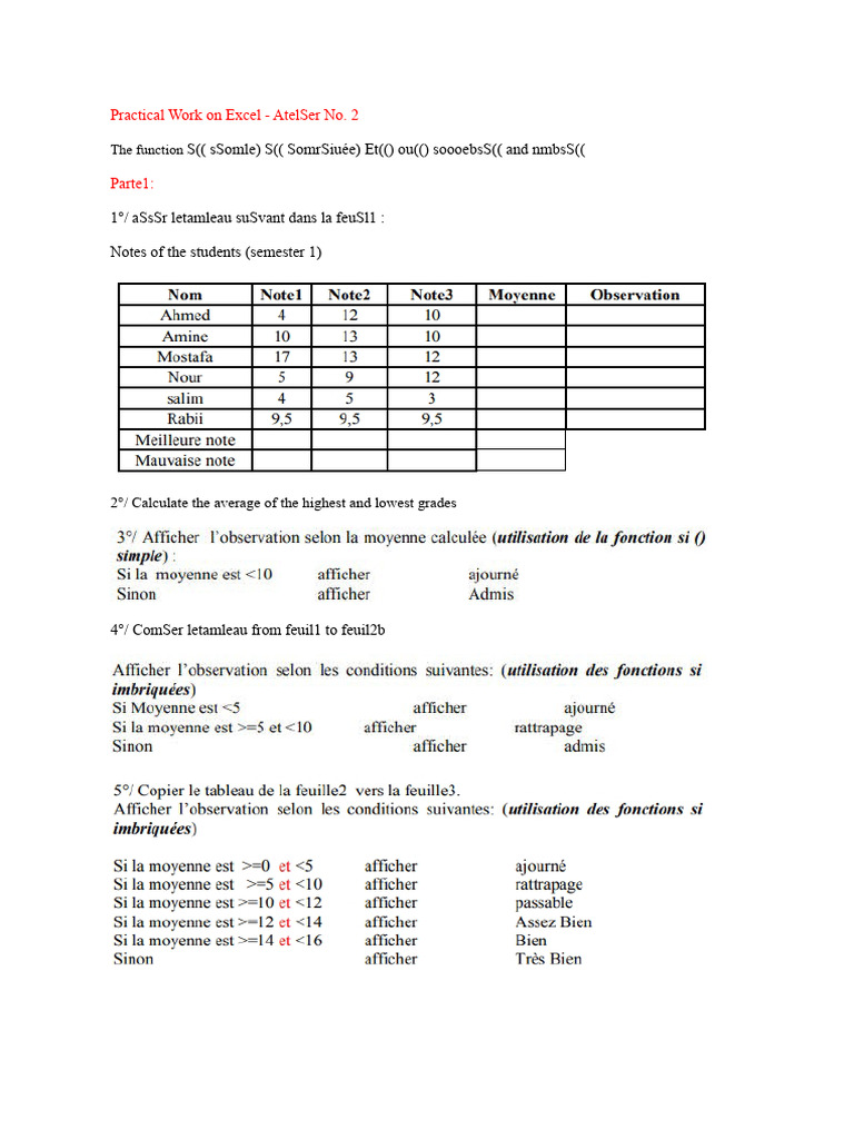 Excel Practical Work Guide: AtelSer No. 2 | PDF