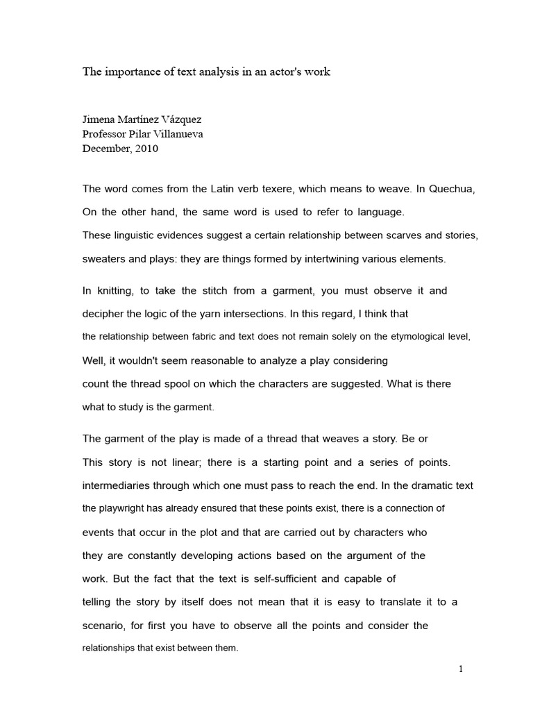 The Importance of The Analysis of Dramatic Texts | PDF | Plot (Narrative)