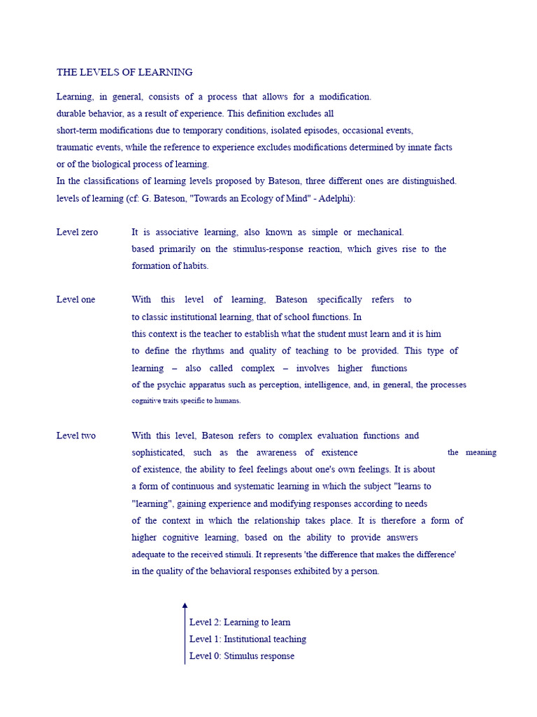 Bateson Levels of Learning PDF | PDF | Learning | Cognition