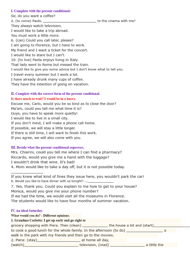 Present Conditional Exercises and Scenarios | PDF