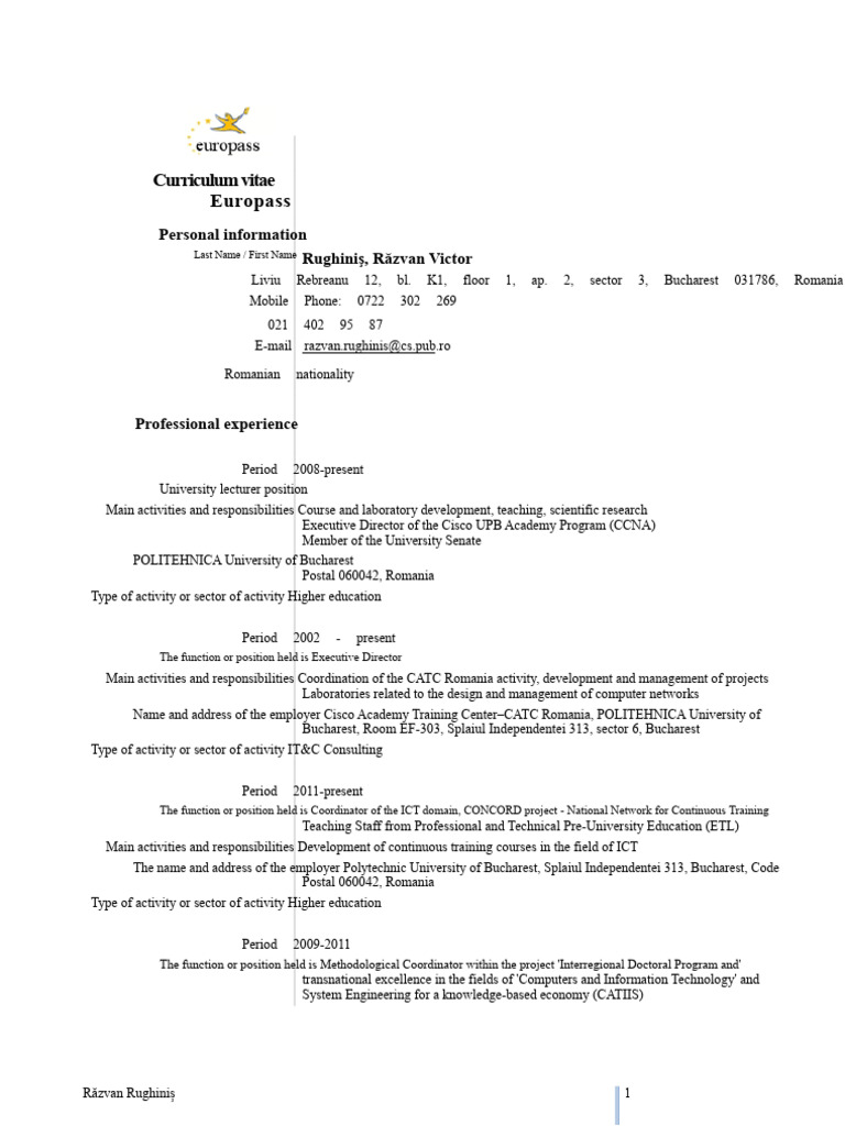 Răzvan Rughiniș CV: Academic & IT Expertise | PDF | Cisco ...