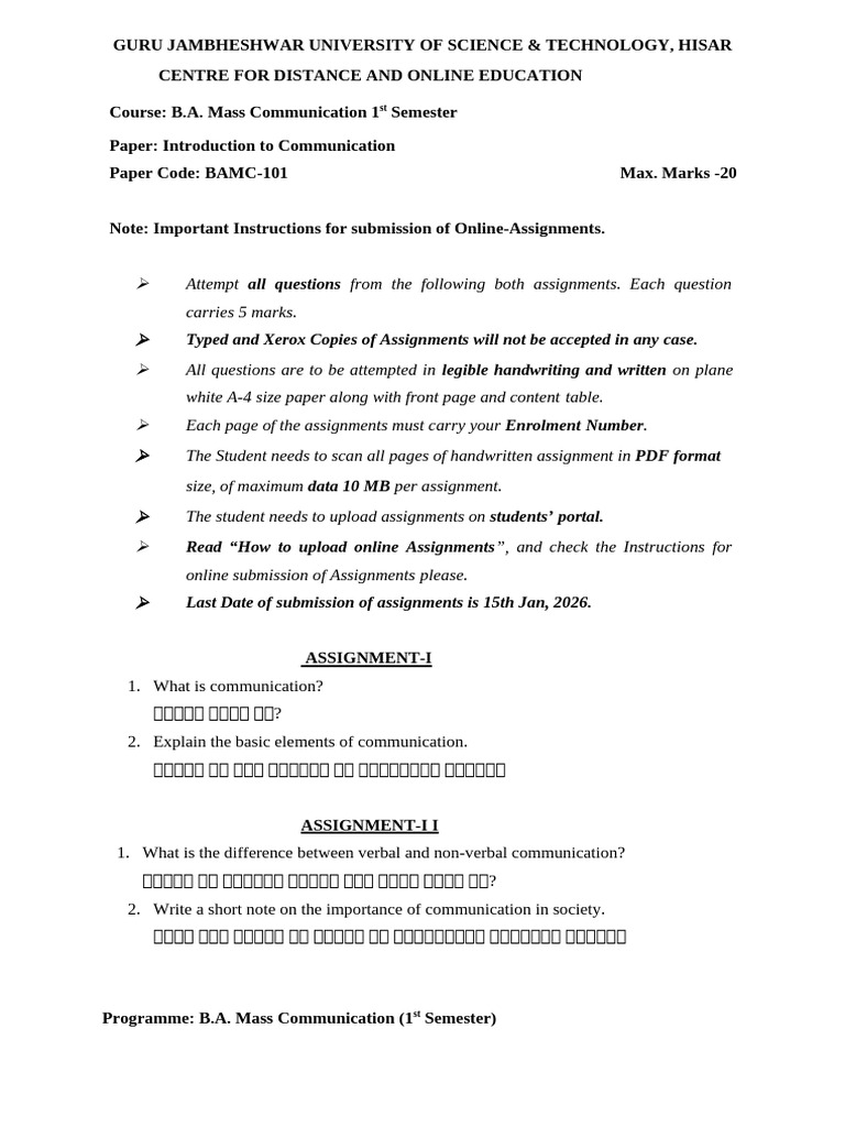 B.A. Mass Communication Assignments Guide | PDF | Computing | Communication