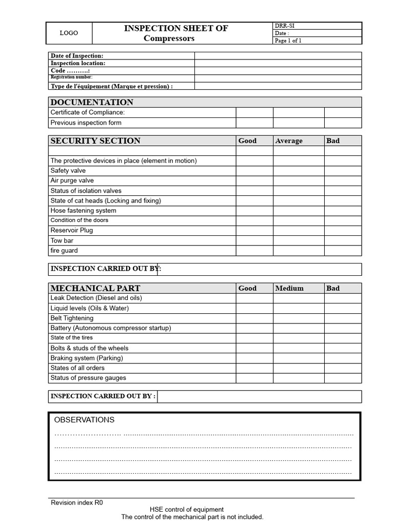 7 Compressor Inspection Sheet | PDF