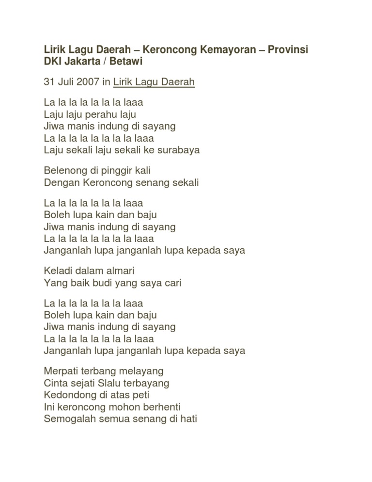 Lirik Lagu Daerah