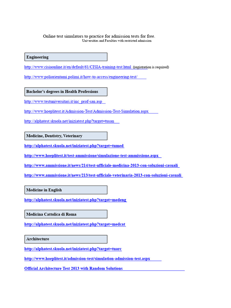 Free Online Admission Test Simulators | PDF