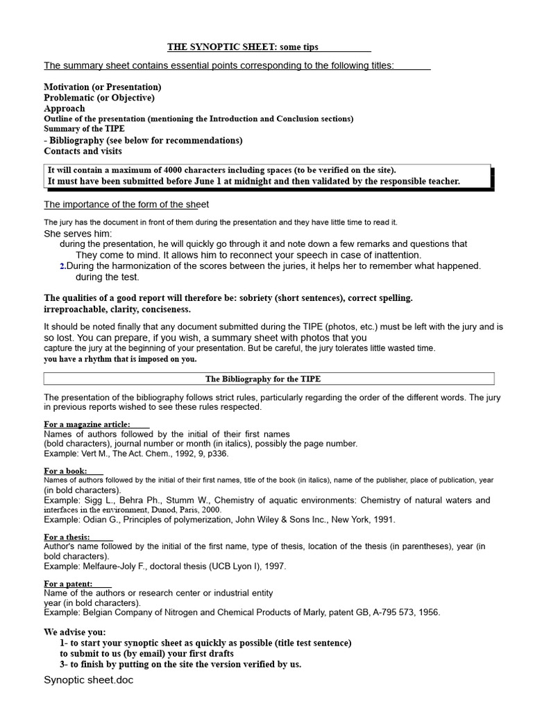 Tips for Creating a Synoptic Sheet | PDF