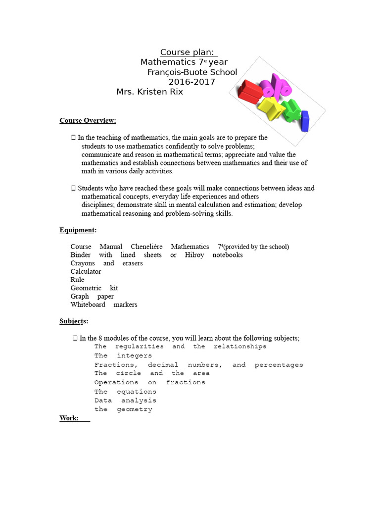 Mathematics 7 Course Overview 2016-2017 | PDF | Mathematics | Geometry